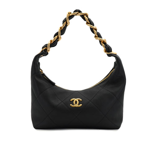 CHANEL MATELASSE CHAIN SHOULDER BAG BLACK LEATHER GOLD HARDWARE 90335035