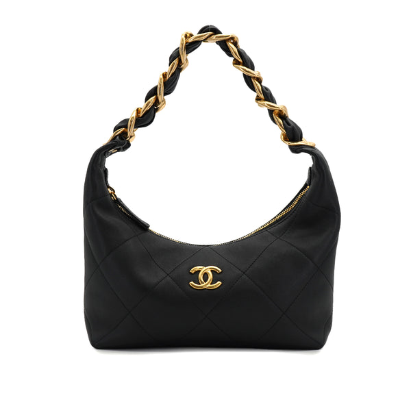 CHANEL MATELASSE CHAIN SHOULDER BAG BLACK LEATHER GOLD HARDWARE 90335035