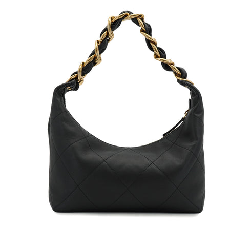 CHANEL MATELASSE CHAIN SHOULDER BAG BLACK LEATHER GOLD HARDWARE 90335035