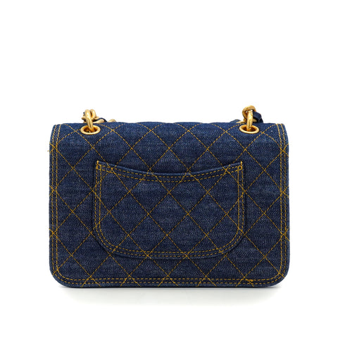CHANEL MATELASSE CHAIN SHOULDER BAG BLUE DENIM GOLD HARDWARE 90341448
