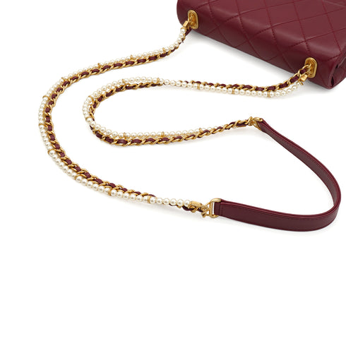 CHANEL MATELASSE CHAIN SHOULDER BAG BORDEAUX LAMB SKIN FAUX PEARL GOLD HARDWARE 90343017