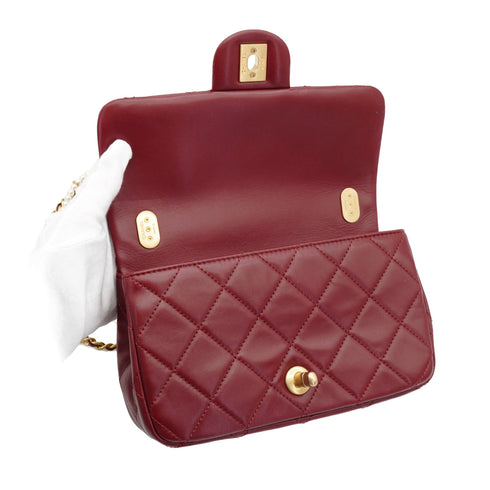 CHANEL MATELASSE CHAIN SHOULDER BAG BORDEAUX LAMB SKIN FAUX PEARL GOLD HARDWARE 90343017