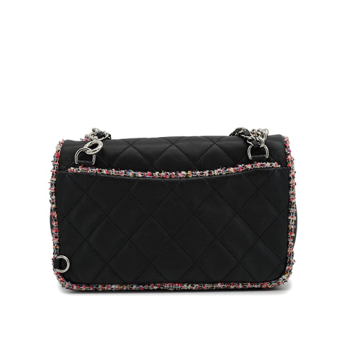 CHANEL MATELASSE CHAIN SHOULDER BAG LEATHER TWEED BLACK SILVER HARDWARE 90328927