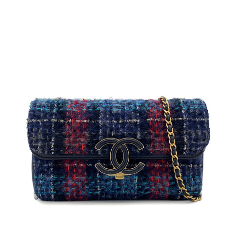 CHANEL MATELASSE CHAIN SHOULDER BAG MULTICOLOR TWEED GOLD HARDWARE 90317288