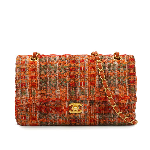 CHANEL MATELASSE CHAIN SHOULDER BAG ORANGE MULTICOLOR TWEED GOLD HARDWARE 90347919