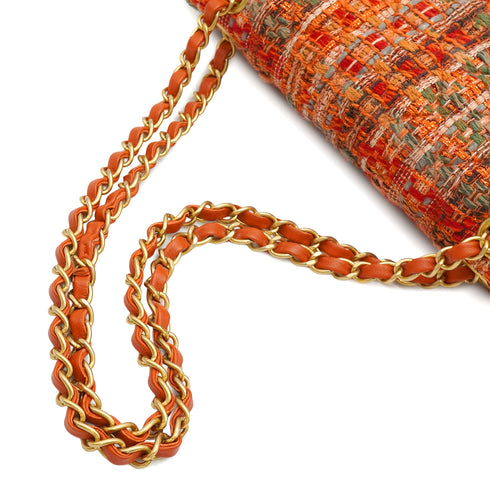 CHANEL MATELASSE CHAIN SHOULDER BAG ORANGE MULTICOLOR TWEED GOLD HARDWARE 90347919