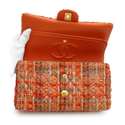 CHANEL MATELASSE CHAIN SHOULDER BAG ORANGE MULTICOLOR TWEED GOLD HARDWARE 90347919
