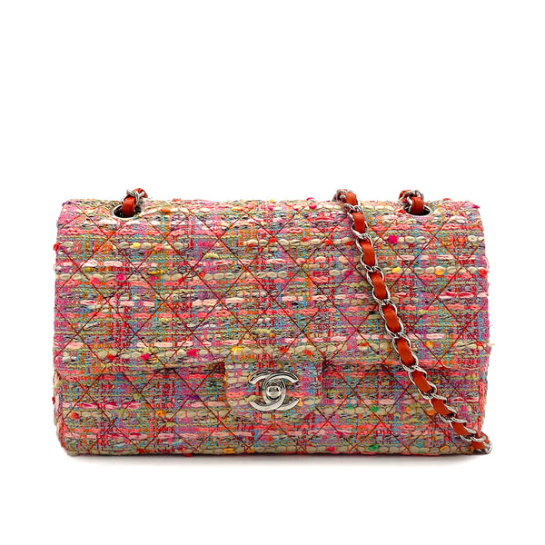 CHANEL MATELASSE CHAIN SHOULDER BAG PINK MULTICOLOR TWEED SILVER HARDWARE 90326719