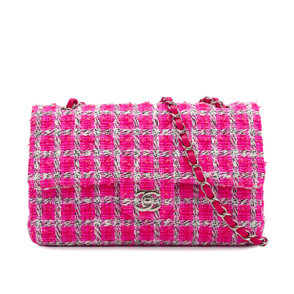 CHANEL MATELASSE CHAIN SHOULDER BAG PINK TWEED SILVER HARDWARE 90335041