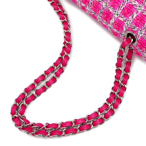 CHANEL MATELASSE CHAIN SHOULDER BAG PINK TWEED SILVER HARDWARE 90335041