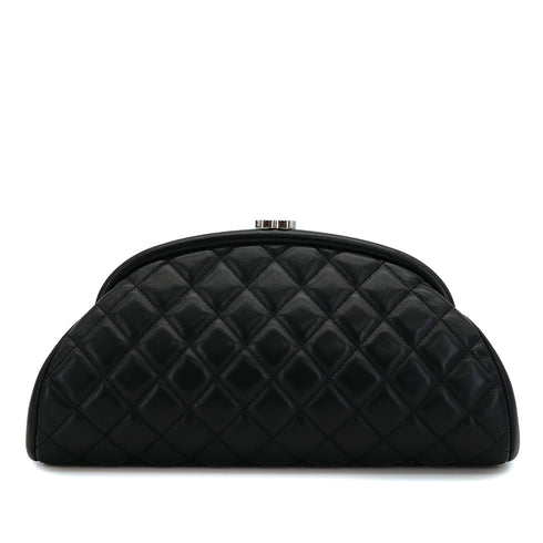 CHANEL MATELASSE CLUTCH BAG BLACK LAMB SKIN SILVER HARDWARE 90317002