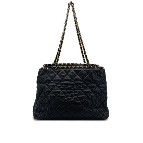 CHANEL MATELASSE COCOMARK CHAIN SHOULDER BAG BLACK LEATHER GOLD HARDWARE 90322778