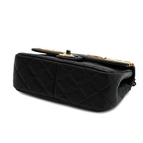 CHANEL MATELASSE COCO CLIPS CHAIN SHOULDER BAG RHINESTONE FAUX PEARL BLACK LAMB SKIN GOLD HARDWARE 90331664
