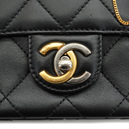 CHANEL MATELASSE COCO CLIPS CHAIN SHOULDER BAG RHINESTONE FAUX PEARL BLACK LAMB SKIN GOLD HARDWARE 90331664