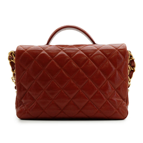 CHANEL MATELASSE DOUBLE COCOMARK CHAIN SHOULDER HAND BAG BROWN LEATHER GOLD HARDWARE 90342593