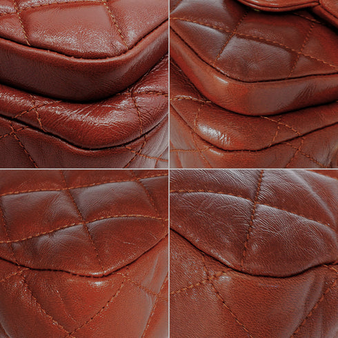 CHANEL MATELASSE DOUBLE COCOMARK CHAIN SHOULDER HAND BAG BROWN LEATHER GOLD HARDWARE 90342593