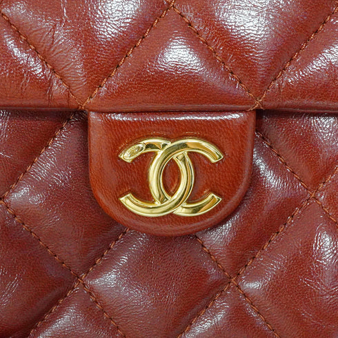CHANEL MATELASSE DOUBLE COCOMARK CHAIN SHOULDER HAND BAG BROWN LEATHER GOLD HARDWARE 90342593
