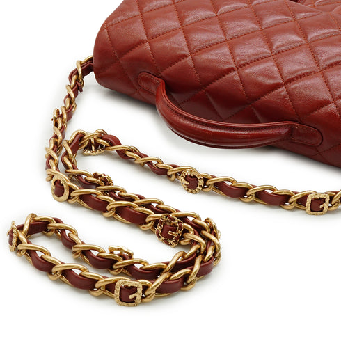 CHANEL MATELASSE DOUBLE COCOMARK CHAIN SHOULDER HAND BAG BROWN LEATHER GOLD HARDWARE 90342593