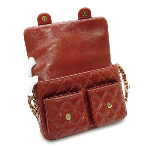 CHANEL MATELASSE DOUBLE COCOMARK CHAIN SHOULDER HAND BAG BROWN LEATHER GOLD HARDWARE 90342593