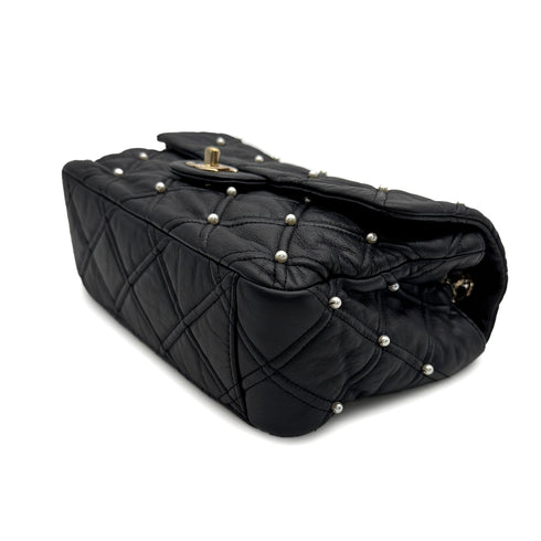 CHANEL MATELASSE FAUX PEARL CHAIN SHOULDER BAG BLACK LEATHER 90313667