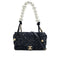 CHANEL MATELASSE FAUX PEARL HAND CHAIN SHOULDER BAG BLACK NAVY SEQUINS LEATHER GOLD HARDWARE 90343005