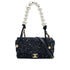 CHANEL MATELASSE FAUX PEARL HAND CHAIN SHOULDER BAG BLACK NAVY SEQUINS LEATHER GOLD HARDWARE 90343005