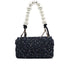 CHANEL MATELASSE FAUX PEARL HAND CHAIN SHOULDER BAG BLACK NAVY SEQUINS LEATHER GOLD HARDWARE 90343005