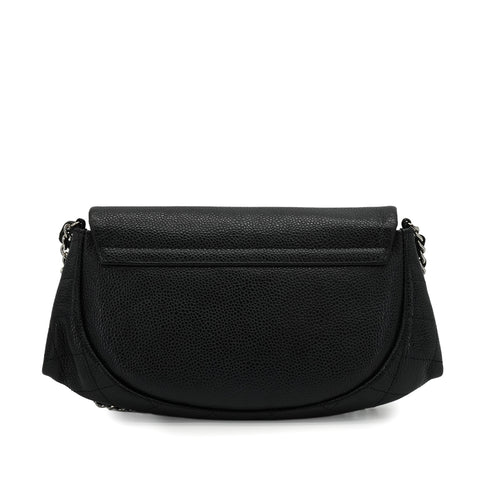 CHANEL MATELASSE HALF MOON CHAIN SHOULDER BAG BLACK CAVIAR SKIN SILVER HARDWARE 90343936