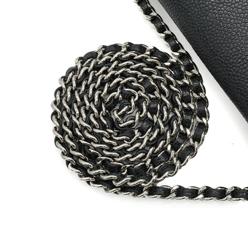 CHANEL MATELASSE HALF MOON CHAIN SHOULDER BAG BLACK CAVIAR SKIN SILVER HARDWARE 90343936