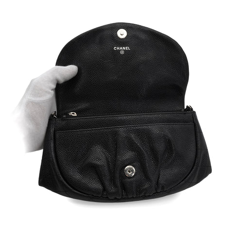 CHANEL MATELASSE HALF MOON CHAIN SHOULDER BAG BLACK CAVIAR SKIN SILVER HARDWARE 90343936