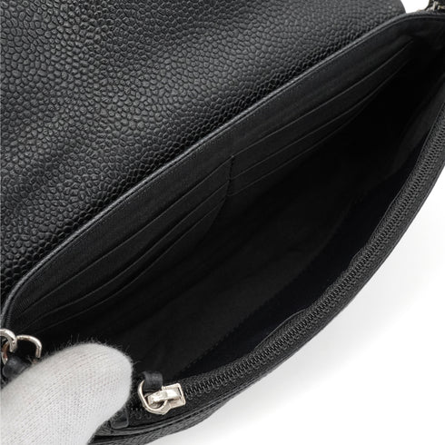CHANEL MATELASSE HALF MOON CHAIN SHOULDER BAG BLACK CAVIAR SKIN SILVER HARDWARE 90343936
