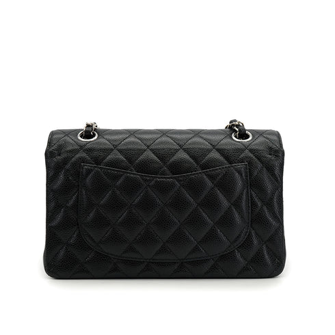 CHANEL CLASSIC FLAP SMALL CHAIN SHOULDER BAG BLACK CAVIAR SKIN SILVER HARDWARE 90334169