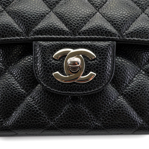 CHANEL CLASSIC FLAP SMALL CHAIN SHOULDER BAG BLACK CAVIAR SKIN SILVER HARDWARE 90334169