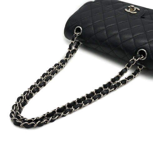 CHANEL CLASSIC FLAP SMALL CHAIN SHOULDER BAG BLACK CAVIAR SKIN SILVER HARDWARE 90334169