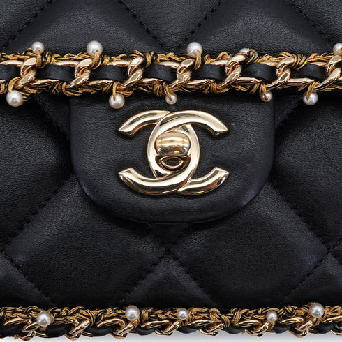 CHANEL MATELASSE FAUX PEARL CHAIN SHOULDER BAG BLACK LEATHER 90332580