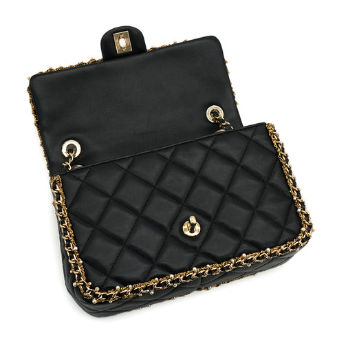 CHANEL MATELASSE FAUX PEARL CHAIN SHOULDER BAG BLACK LEATHER 90332580