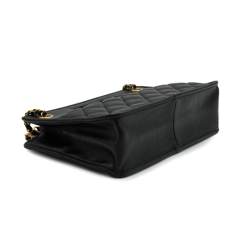 CHANEL MATELASSE SMALL SHOPPING BAG BLACK LAMB SKIN GOLD HARDWARE 90335798
