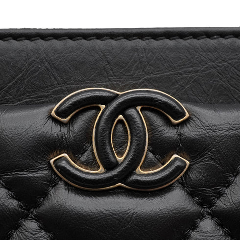 CHANEL MATELASSE SMALL SHOPPING BAG BLACK LAMB SKIN GOLD HARDWARE 90335798