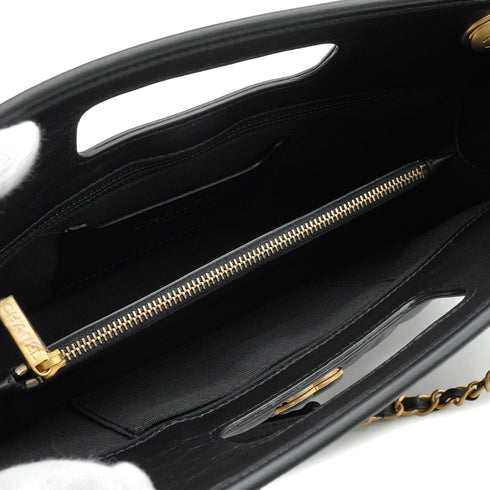 CHANEL MATELASSE SMALL SHOPPING BAG BLACK LAMB SKIN GOLD HARDWARE 90335798