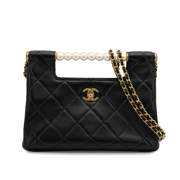 CHANEL MATELASSE SMALL SHOPPING BAG BLACK LEATHER GOLD HARDWARE 90306270