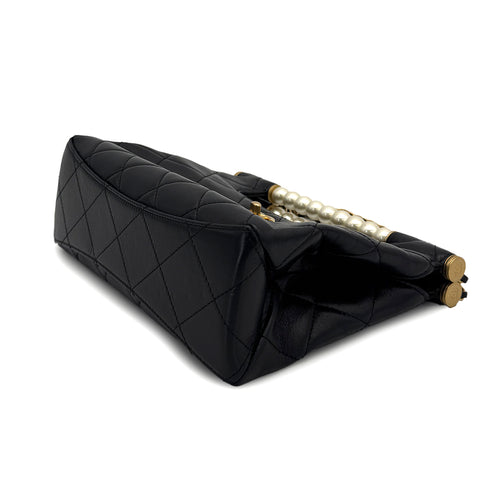 CHANEL MATELASSE SMALL SHOPPING BAG BLACK LEATHER GOLD HARDWARE 90306270
