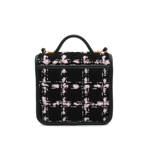 CHANEL MATELASSE TWEED CHAIN HAND SHOULDER BAG PINK BLACK GOLD HARDWARE 90332582