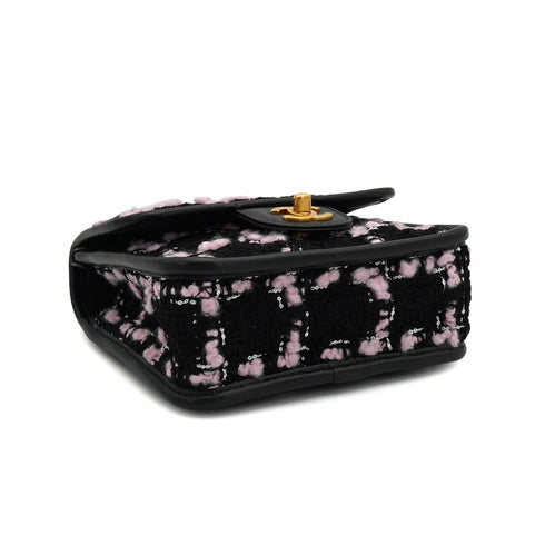CHANEL MATELASSE TWEED CHAIN HAND SHOULDER BAG PINK BLACK GOLD HARDWARE 90332582