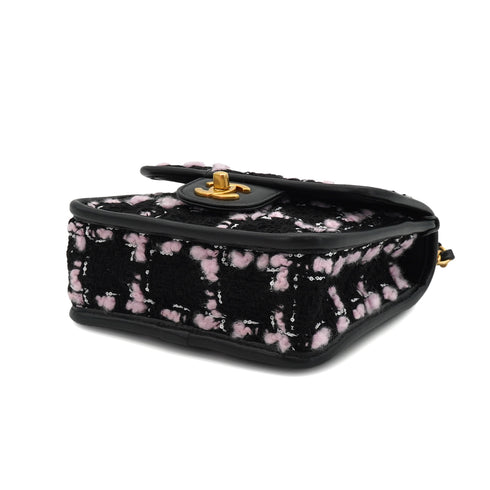 CHANEL MATELASSE TWEED CHAIN HAND SHOULDER BAG PINK BLACK GOLD HARDWARE 90332582