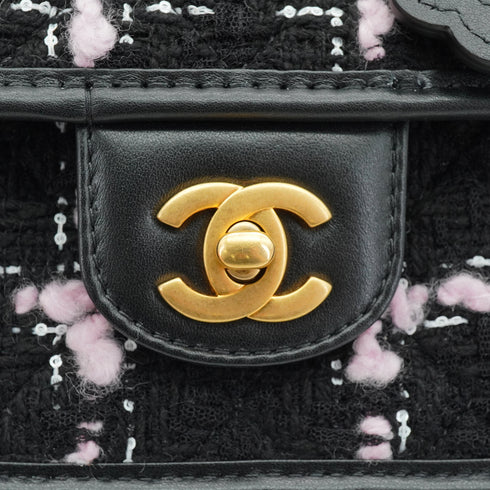 CHANEL MATELASSE TWEED CHAIN HAND SHOULDER BAG PINK BLACK GOLD HARDWARE 90332582