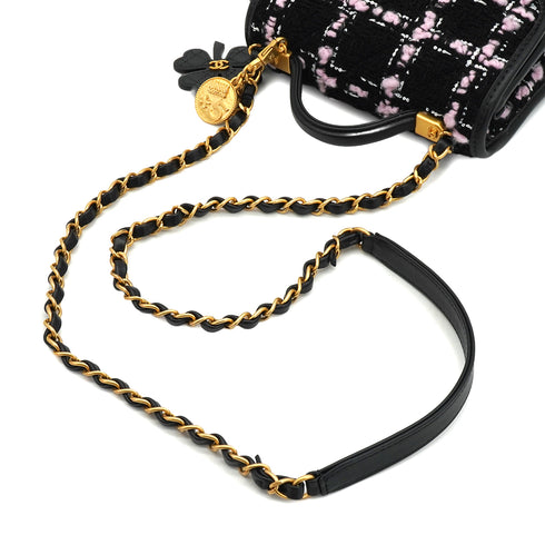 CHANEL MATELASSE TWEED CHAIN HAND SHOULDER BAG PINK BLACK GOLD HARDWARE 90332582
