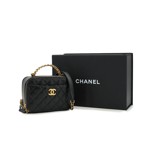 CHANEL MATELASSE VANITY CHAIN SHOULDER BLACK CAVIAR SKIN GOLD HARDWARE 90334153