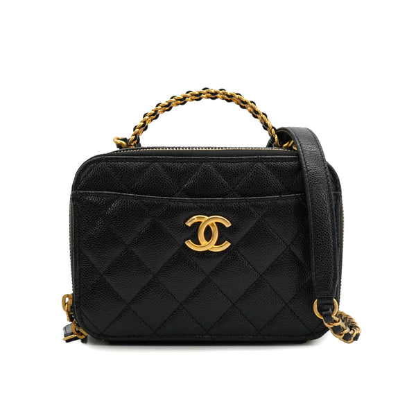 CHANEL MATELASSE VANITY CHAIN SHOULDER BLACK CAVIAR SKIN GOLD HARDWARE 90334153