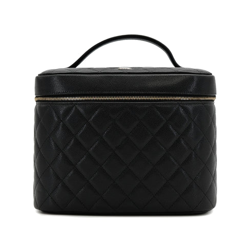 CHANEL MATELASSE VANITY HAND BAG BLACK CAVIAR SKIN GOLD HARDWARE 90319989