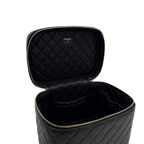 CHANEL MATELASSE VANITY HAND BAG BLACK CAVIAR SKIN GOLD HARDWARE 90319989